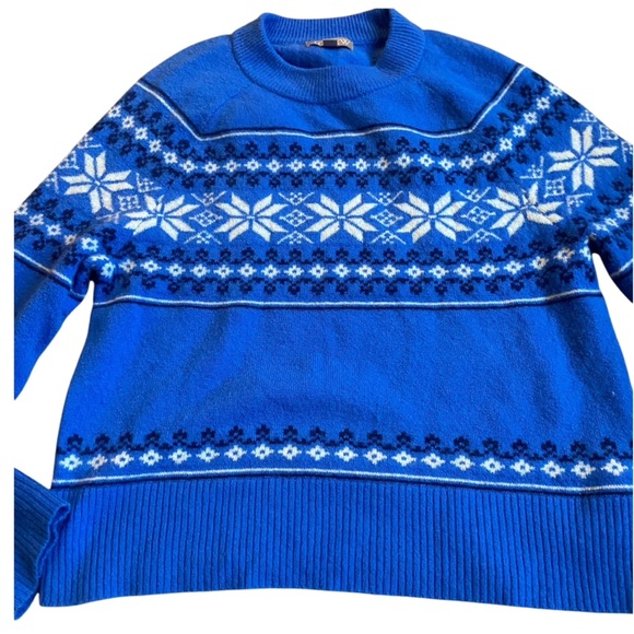 Fair Isle crewneck sweater in Supersoft yarn Bright Grotto Sz S - Picture 3 of 7